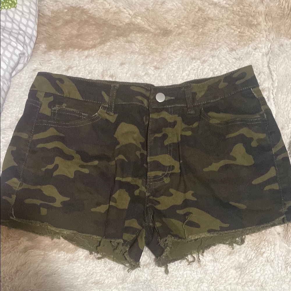 Camo Print Denim Shorts never worn